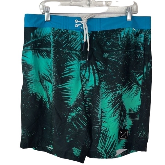 American Eagle Board Shorts Men Woven Fabric, Lace Front Palm Print  L - Picture 1 of 13